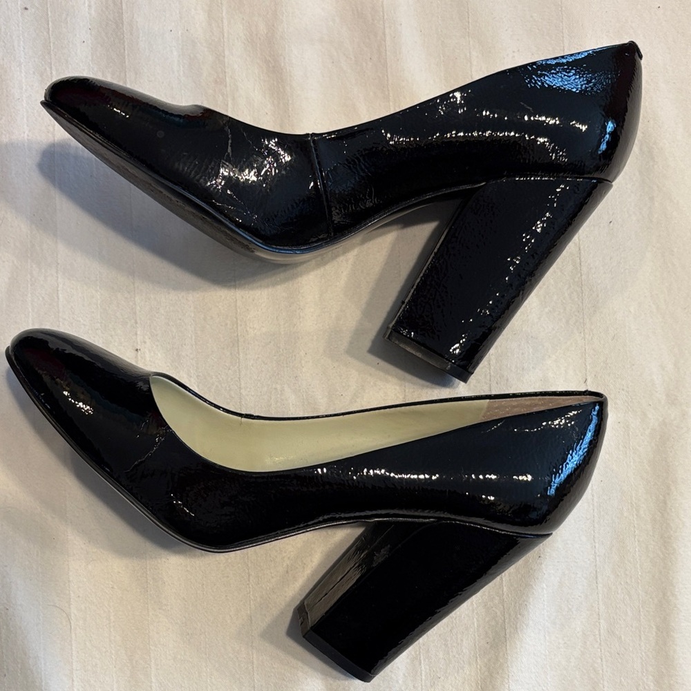 Nine West Black Patent Block Heel Pumps